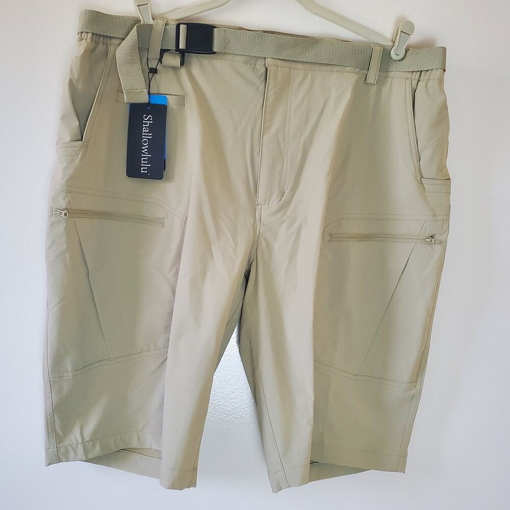 Shallowlulu Men's 40 X 12 Stretch Khaki Tactical Cargo Hiking Shorts UPF Quikdry
